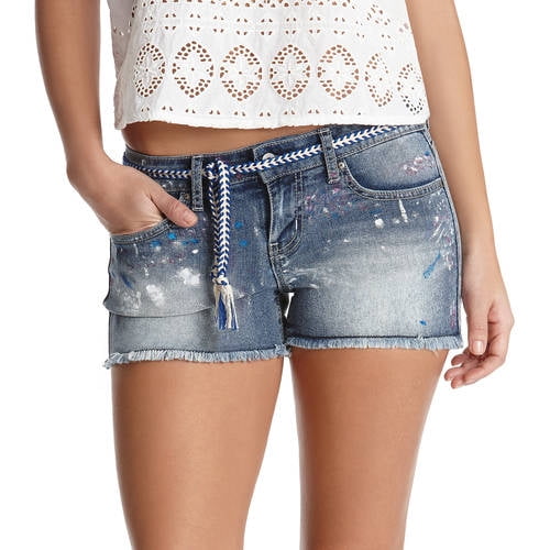 Juniors' Paint Splatter Shorts with Tie Front Belt
