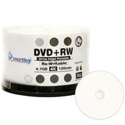 50 Pack Smartbuy Blank DVD RW 4x 4.7GB 120Min White Inkjet Hub Printable Rewritable DVD Media Disc