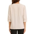 thumbnail image 3 of INSPIRE CHIC Collar Relaxed Blouse for Women's 3/4 Sleeve V Neck Casual Blouses Top XS Apricot, 3 of 6