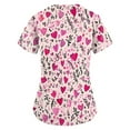 thumbnail image 2 of Valentine's Day Print Scrub Tops Women Love Heart Printed V-Neck Breathable T-Shirts Short Sleeve Professionals Soft Stretch Workwear Shirt with Pockets pink X-Large, 2 of 4