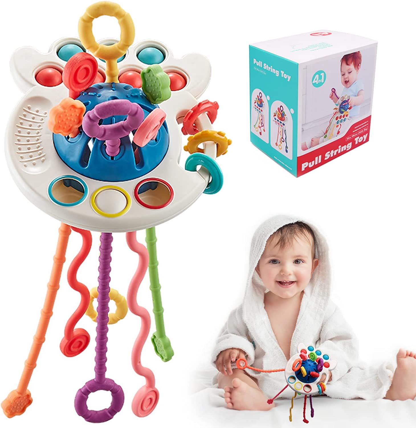 Montessori Toys Baby Sensory Montessori Crab Toy Pull String Silicone ...