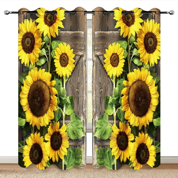 Wesan Sunflower Floral Blackout Curtains for Bedroom Living Room Decor Grommet Window Drapes 84"x63"