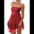 thumbnail image 3 of Vestido de Cóctel de Verano para Mujer: Minivestido de Tubo con Volantes Fruncidos Rojo S, 3 of 10