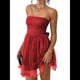 thumbnail image 3 of Vestido de Cóctel de Verano para Mujer: Minivestido de Tubo con Volantes Fruncidos Rojo L, 3 of 10