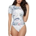 thumbnail image 2 of Uemuo Sea Animals Pattern Women's One Piece Short Sleeve Swimsuit Rash Guard Surfing Modest Quick-drying Swimsuit Beach Essentials-Large, 2 of 9