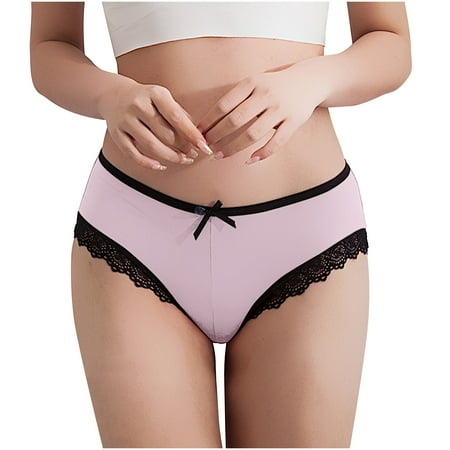 Scyoekwg Womens Underwear Lace Bow Thin Bikini Underwear Stretchy Mid Waisted Underwear Hipster Panties Comfort Briefs(Pink M)