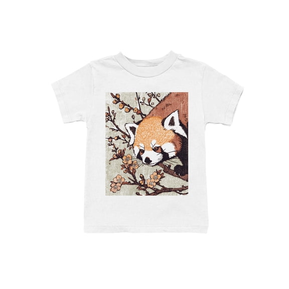 Ukiyo Block Print Red Panda Art Youth's White T-shirt