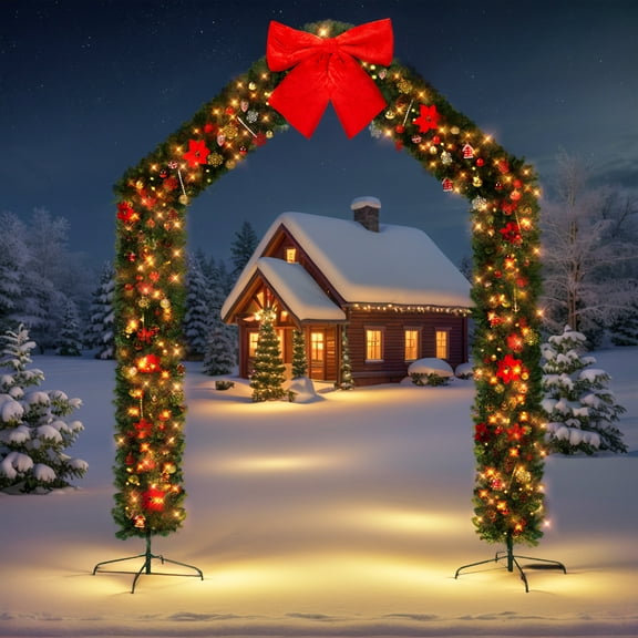 Ktaxon 8.5ft Decorative Christmas Archway, Holiday Garland with Ornamental Accessories for Seasonal Decor - Roof-Shaped
