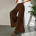 thumbnail image 6 of Women's Chiffon Wide Leg Pants Beach Summer Palazzo Pants Casual Elastic Waist Pants Brown M, 6 of 7