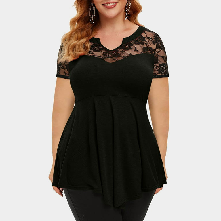 Womens Plus Size Summer Tops Wrap V Neck Sexy Short Sleeve Tunic Shirts  Babydoll Dressy Casual Blouses Black 4X at  Women's Clothing store