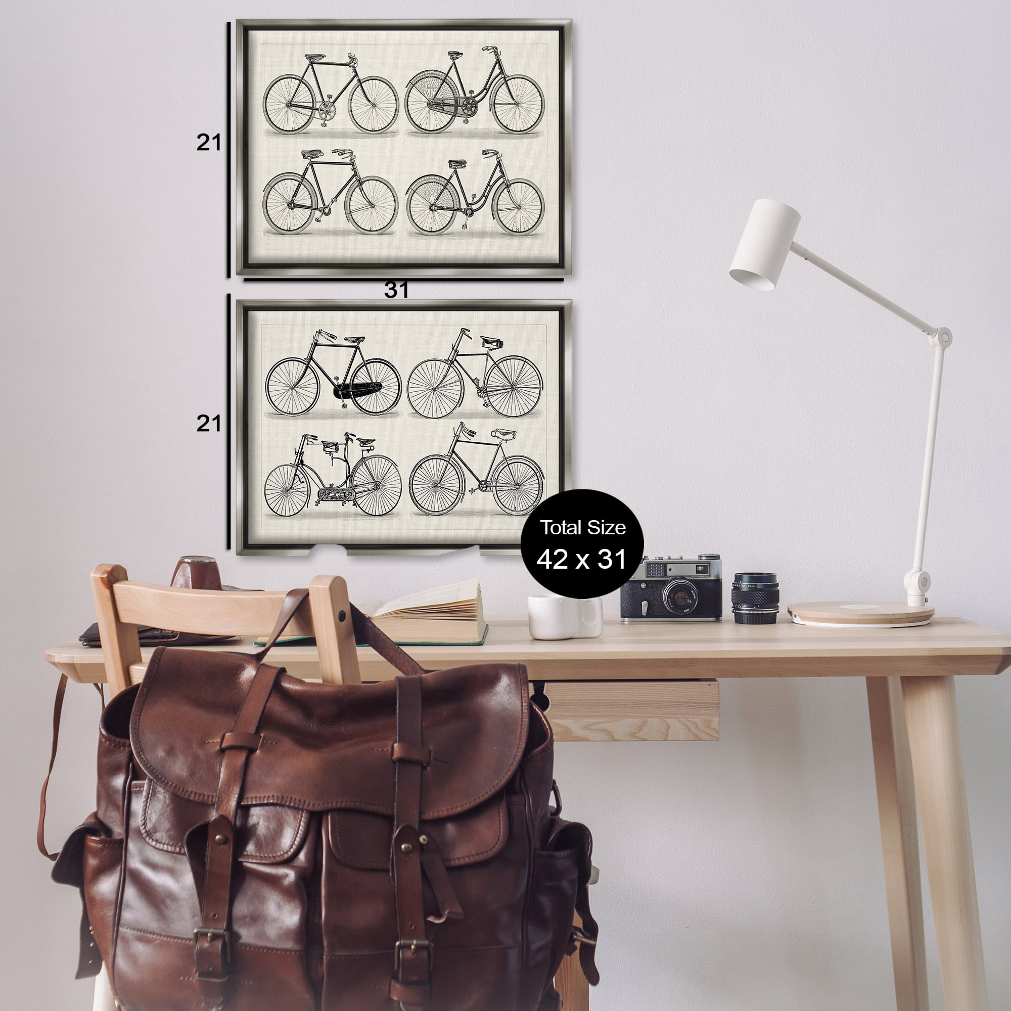 Stupell Industries Vintage Bicycle Styles Transportation Painting Gray Floater Framed Canvas Art Print Wall Art, 31 x 21, Set of 2