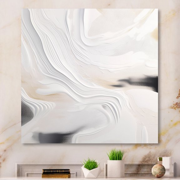 Designart "White And Gold Ripples Of Stone" Abstract Marble Canvas Wall Art