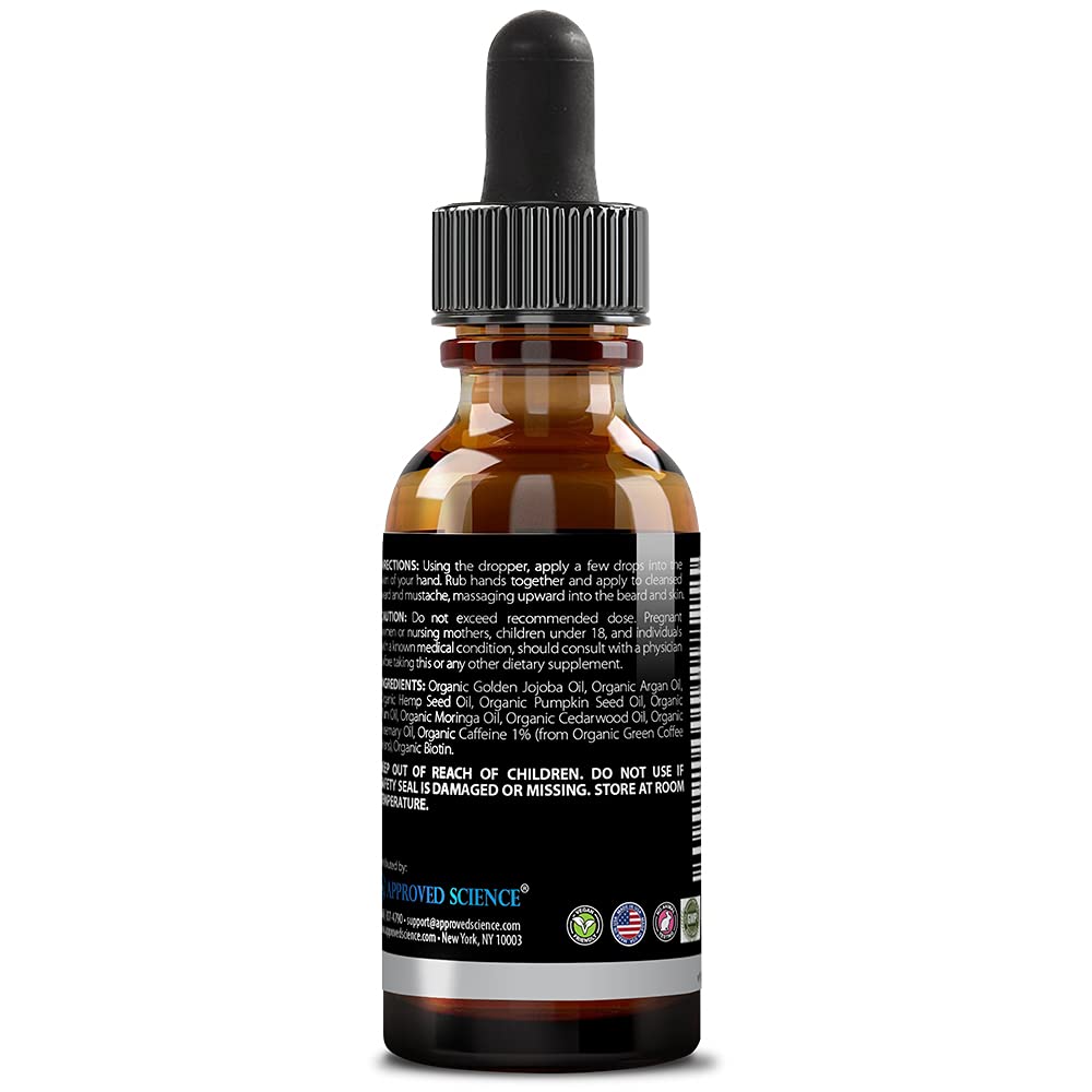 Approved Science Beard Oil - Promotes Hair Growth and Combats Dryness - With Rosemary and Plum Oils -All Organic Formula - 1 Fl. OZ.
