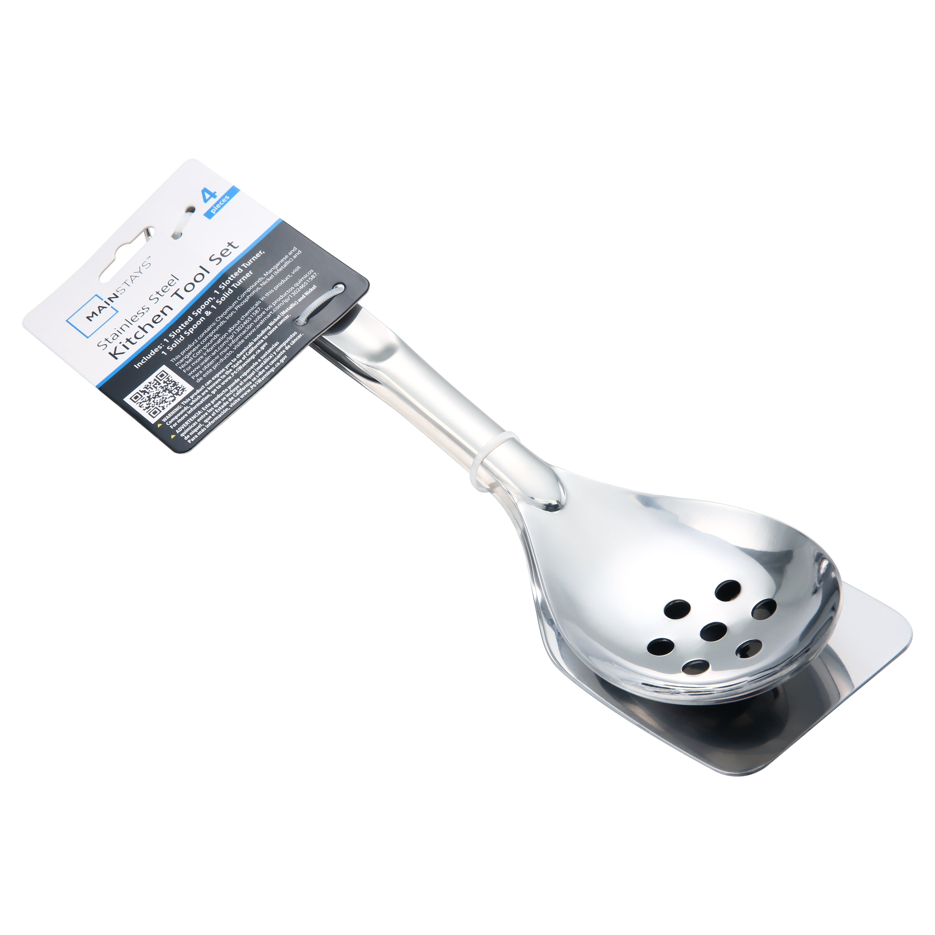 Mainstays Stainless Steel 4-Piece Utensil Set: Includes Slotted Turner, Solid Turner, Spoon, and Slotted Spoon