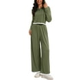 thumbnail image 2 of ATHLECHIC Two Piece Sets for Women Ribbed Knit Tracksuit Half Button Cropped Hoodie Wide Leg Pants Casual Lounge Sets XL Army Green, 2 of 4