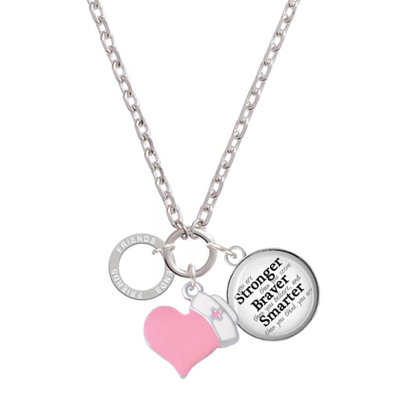 Delight Jewelry Silvertone Friends Eternity Ring - Light Pink Heart Nurse Strong Zoe Necklace