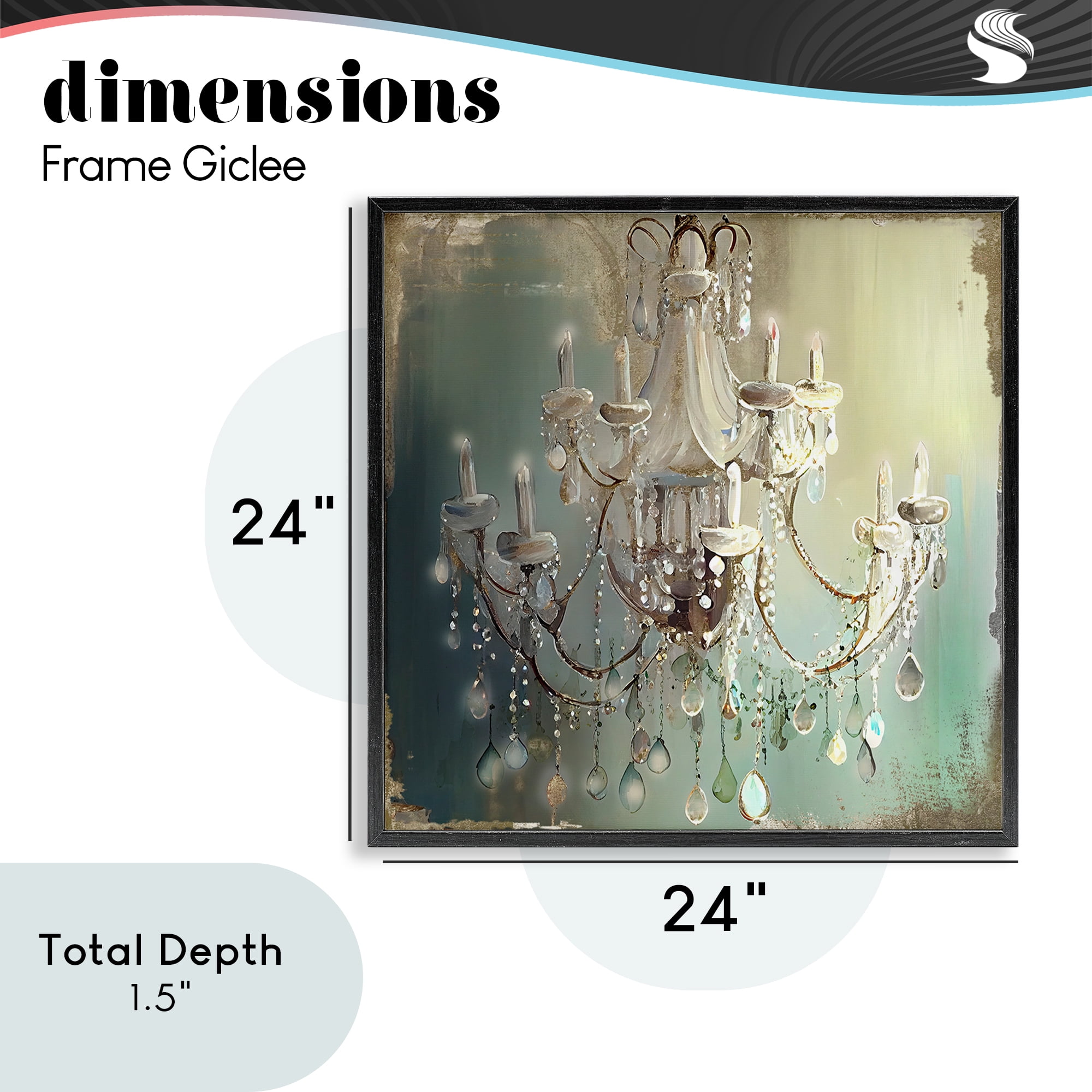 Vintage Illumine Chandelier Black Framed Giclee Art, design by Sasha