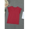 thumbnail image 2 of POGLIP Women's Red Buttoned Detail Cotton Blend Short Sleeve T-shirt, 2 of 6