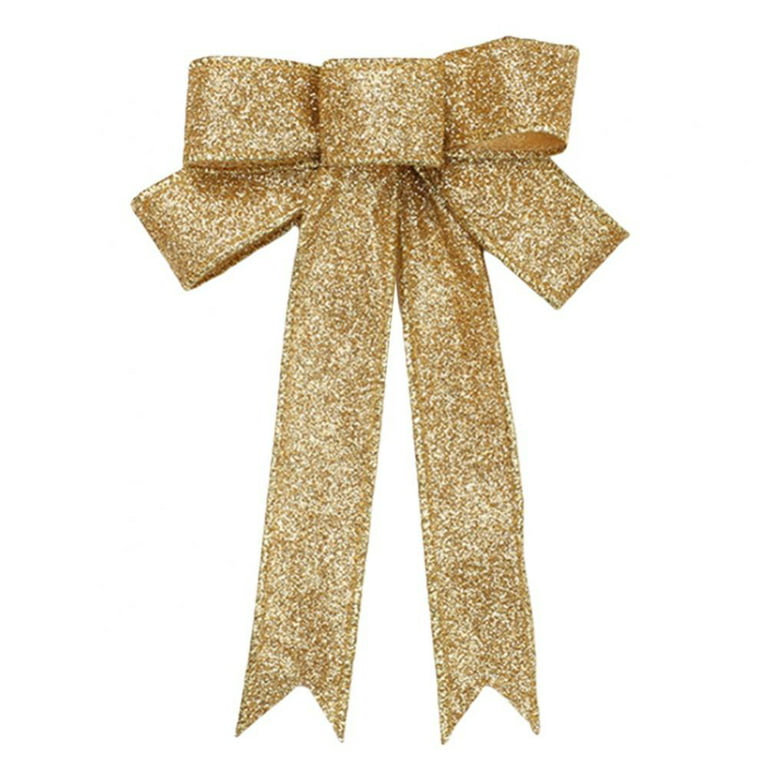 Carlendan Pack of 10 Gold Bows, Christmas Tree Decoration Bows, 9 Inches (Approximately 23 cm) Long and 9 Inches (Approximately 23 cm)