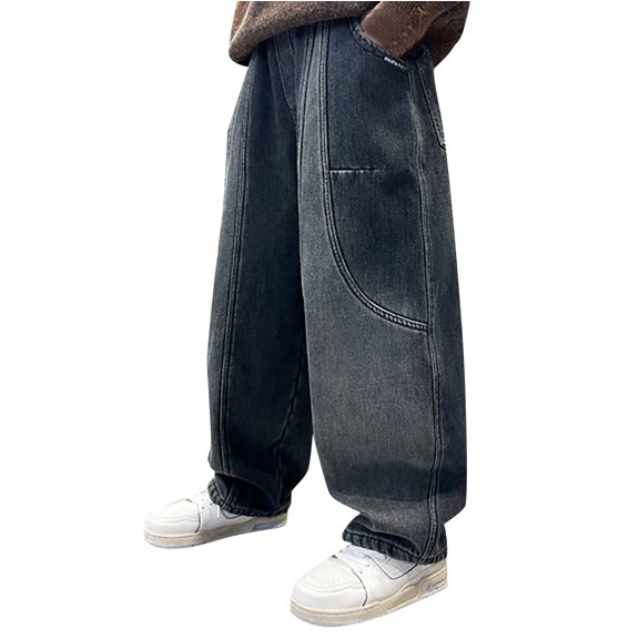 YunPes Boys and Girls Jeans with Fleece Lined Comfy Warm Baggy Pants Children's School Streetwear Trendy Clothes for Fall Winter