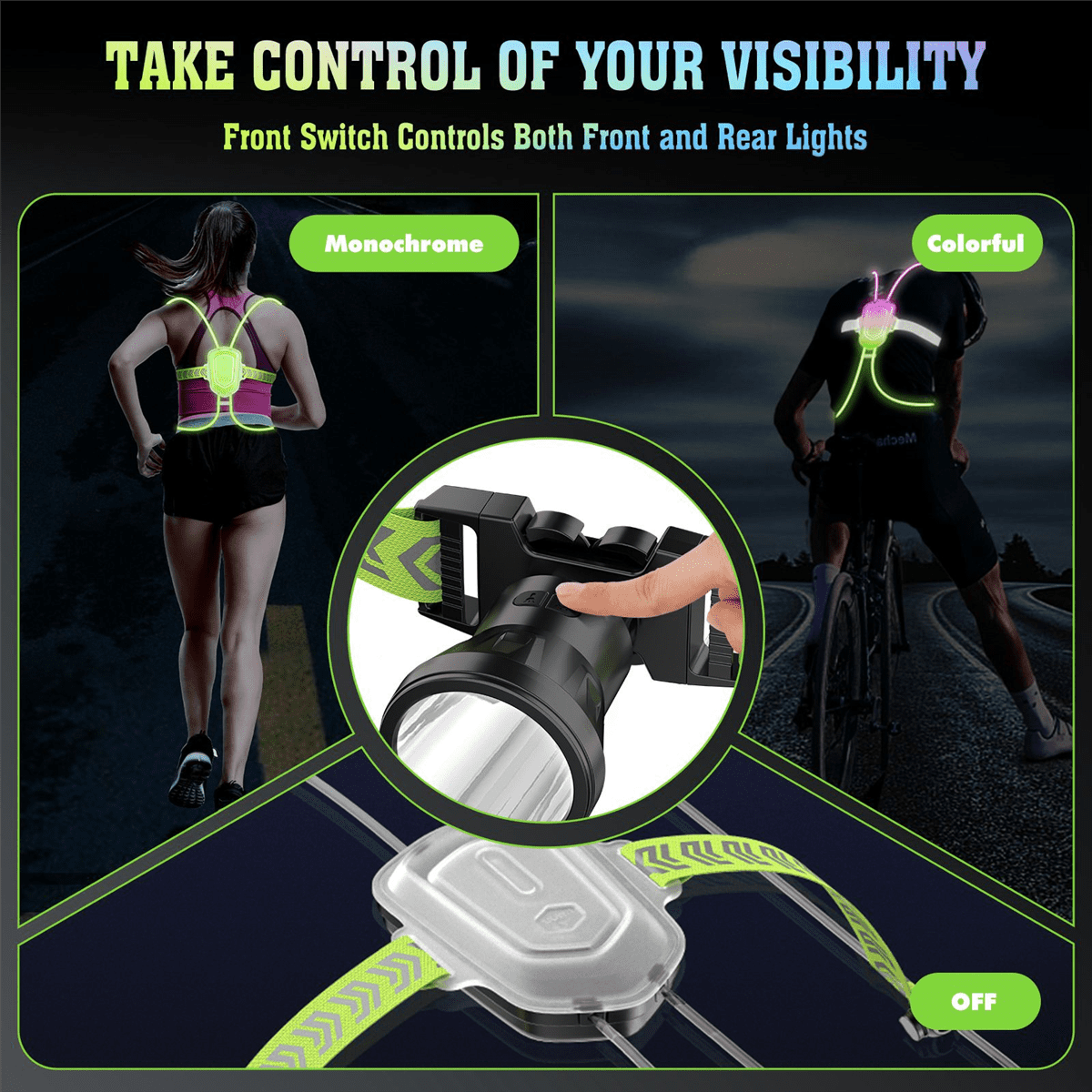 Night Outdoor Sport LED Vest 360° Reflective High Visibility Flash Safety LED Fiber Optic Night Running Riding Colorful,1 * Strap-Type Led Running Light 1 * Power Cord