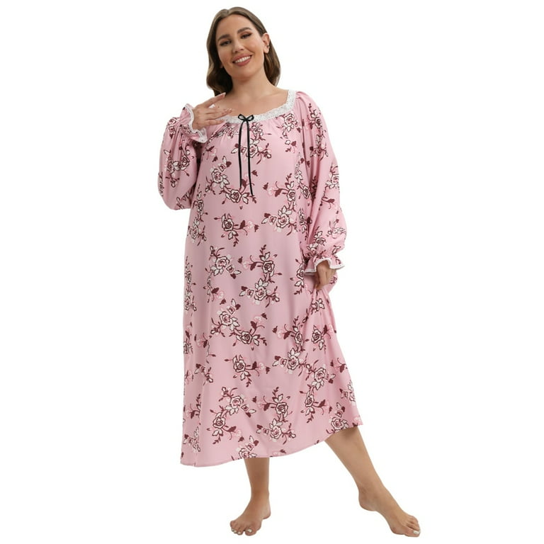 Women s Plus Size Nightgown Long Sleepwear Floral Printed Long