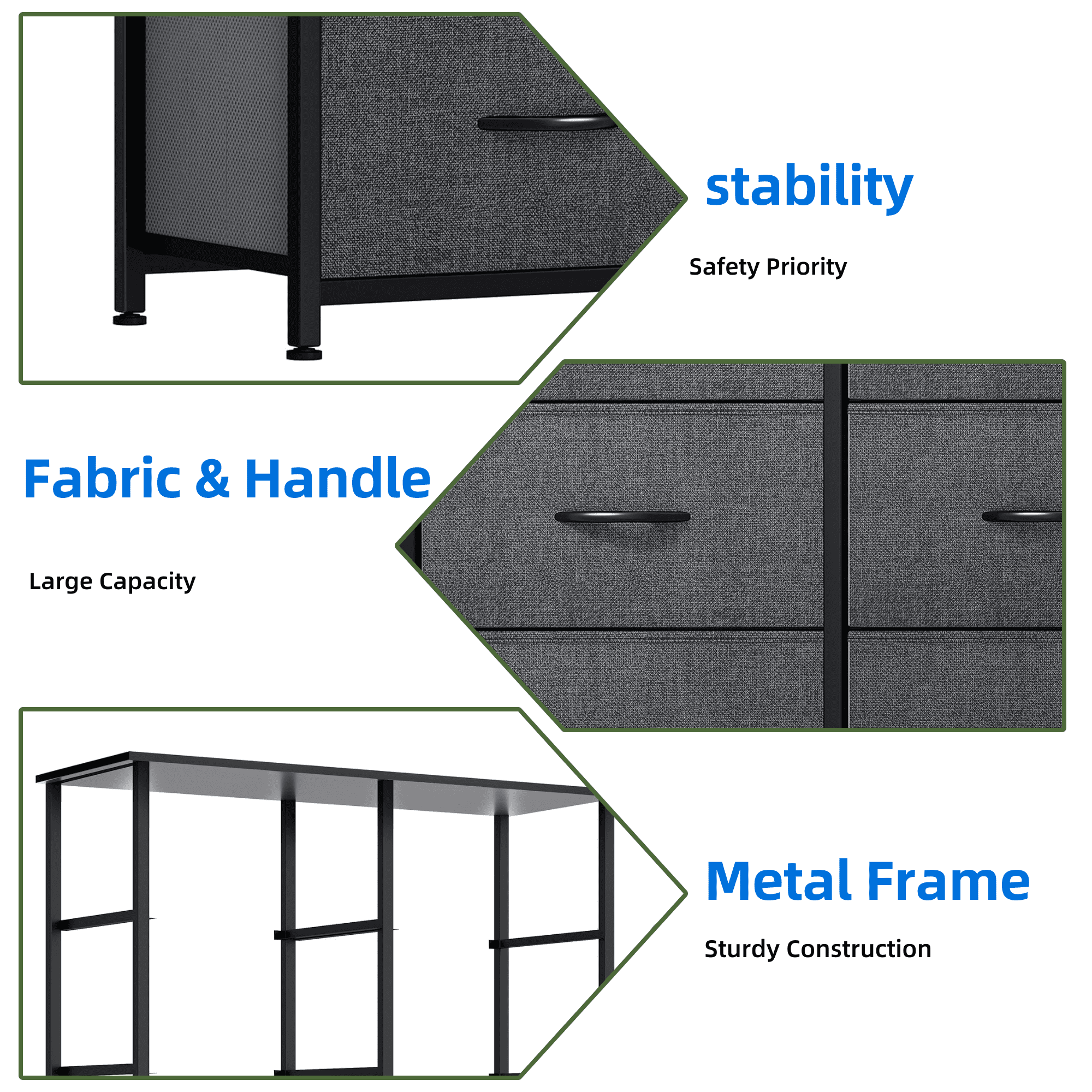 Uforic 8-Drawer Fabric Dresser for Adults & Teens, Storage Chest for Bedroom or Living Room, Gray