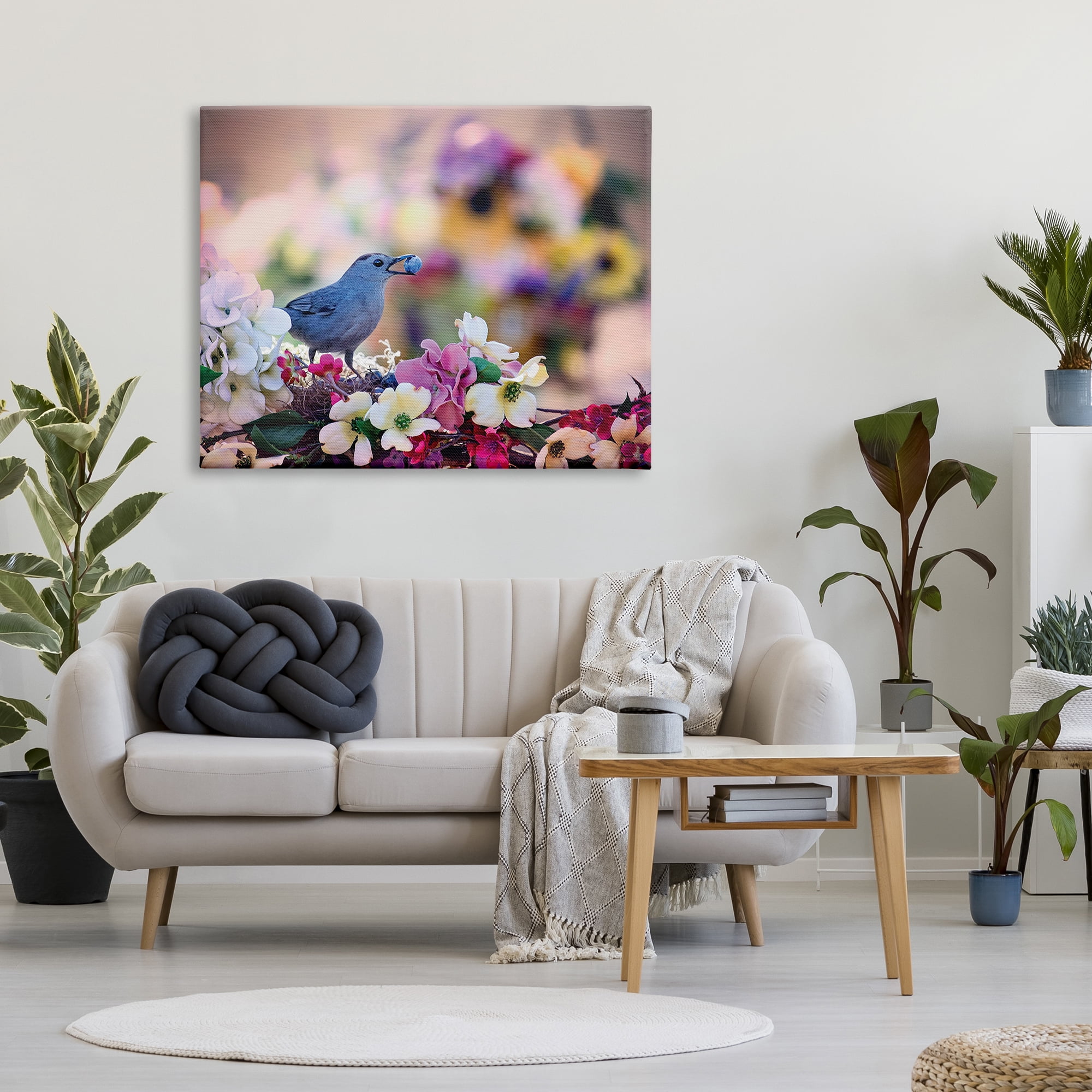 Stupell Industries Bird with Spring Flowers Animals & Insects Photography Gallery Wrapped Canvas Print Wall Art, 48 x 36
