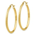 thumbnail image 2 of Real 14kt Yellow Gold Knife Edge Diamond-cut Hollow Hoop Earrings; for Adults and Teens; for Women and Men, 2 of 4