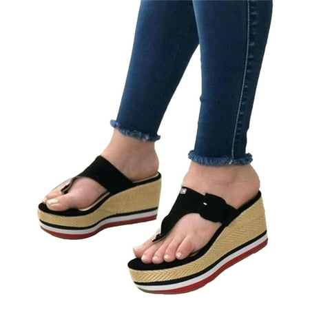 

Sandals Slippers Summer Thick-Soled Flowers Wedge Heels Heighten Shoes Comfortable Shoes 38 Dark Blue