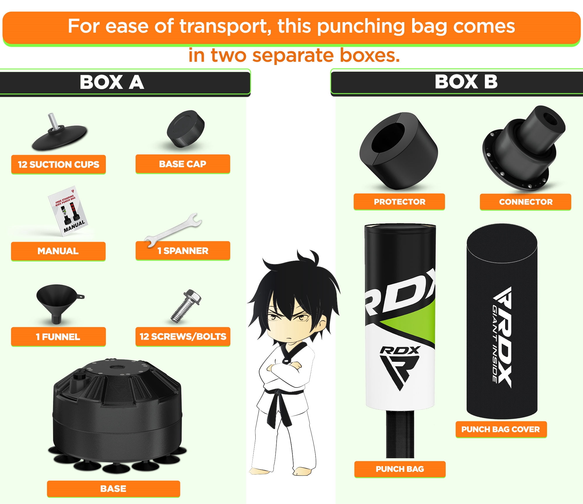 RDX Kids Punching Bag with Gloves, 4FT Heavy Duty Junior Target Pedestal Bag Set Suction Cup Stand Base Free Standing Kickboxing MMA Boxing Muay Thai Karate Home Gym Fitness Workout