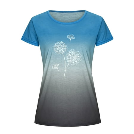 

Women Fashion Short Sleeve Floral Printed O-Neck Casual Tops T-Shirt Blouse