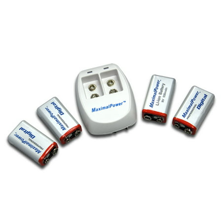 maximalpower 4 pack 9v li-ion super rechargeable batteries + charger combo
