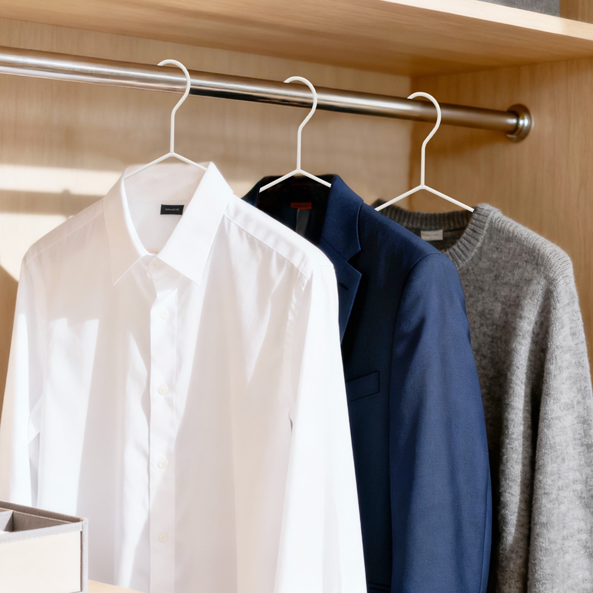 BP4U 12-Pack Heavy Duty Metal Wide Shoulder Suit Hangers, Welded Coat Hangers with Beech Wood Pants Bar(White)