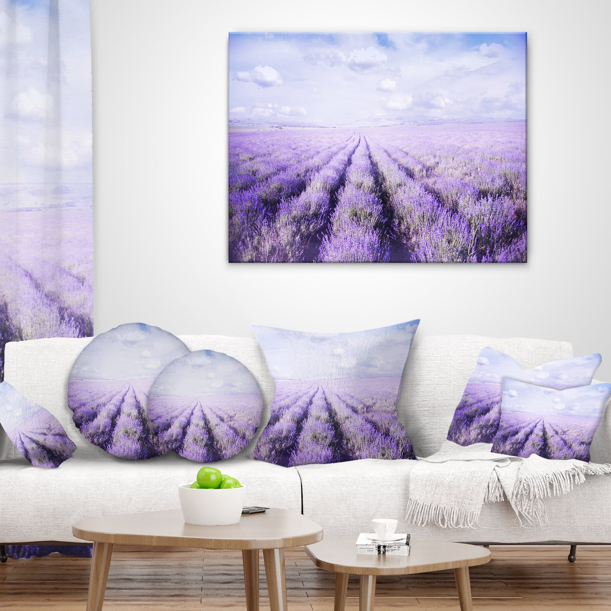 Designart Fields of Lavender Against Blue Sky - Landscape Printed Throw Pillow - 16x16