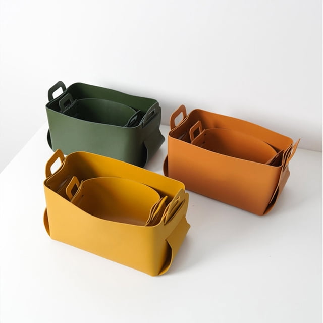 Langgg Storage Basket Leather Organizer Decorative Holder Box Cosmetic Sundries Gray L