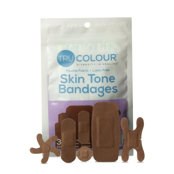TruColour Skin Tone Bandages, Flexible, Assorted Shapes - Dark Brown, 30 Count, 1 Pack