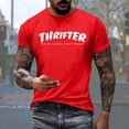thumbnail image 5 of Afdoent Mens T Shirts Male Letter Printed Short Sleeve Crew Neck T Shirt With Floral Fashion Trend Bottom Shirt Soft Comfort Tee Shirts, 5 of 5