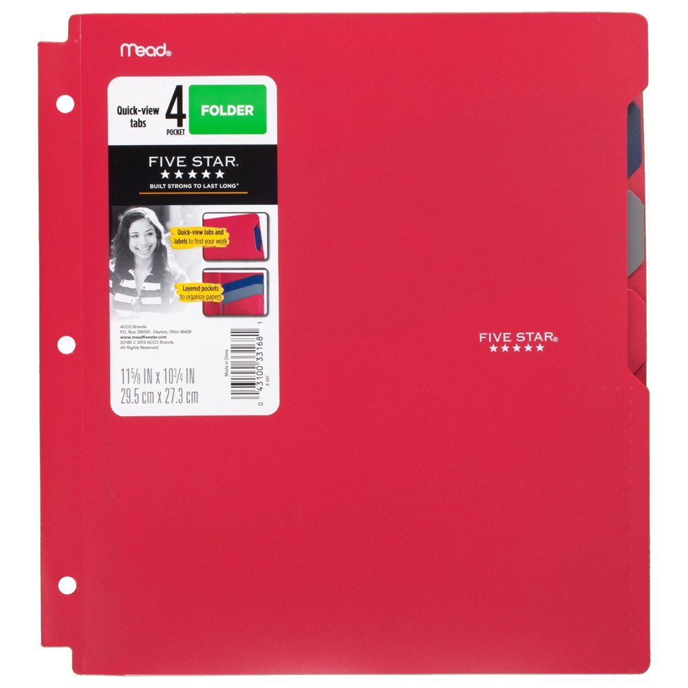 Five Star QuickView 4Pocket Folder, Red (38256)