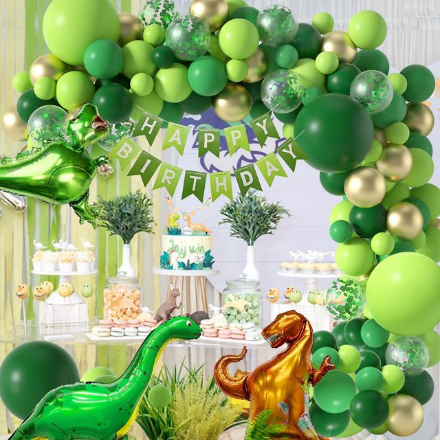 Juego de 119 piezas de decoraciones para fiestas de cumpleaños de dinosaurios con pancarta de cumpleaños, globos de dinosaurio, adornos para tartas, etc.