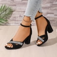 thumbnail image 5 of Xucatan Women's Rhinestone Block Heels, Open Toe Satin Ankle Strap Sandals, Round Toe Buckle Dress Shoes, Versatile Evening Party Footwear Gift, 5 of 9