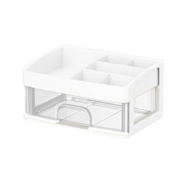 SLYNSHome Desk Organizer with Drawers,Office Organization and Storage Desktop Storage Drawers Office Supplies Plastic Stationary Makeup Case - White