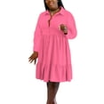 thumbnail image 3 of Bellella Robe pour Femme Grande Taille Longueur Genou Robes Manches Longues Ample Col à Revers Vacances Rose Rouge 5TG, 3 of 3