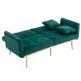 thumbnail image 5 of 65" Velvet Futon Sofa Bed, Tufted Loveseat Couch, Convertible Futon Sofa Bed, Accent Sofa Recliner, Golden Metal Legs, 2 Couch Pillows, Mid Century Modern Sofa for Living Room Bedroom, Green, 5 of 9