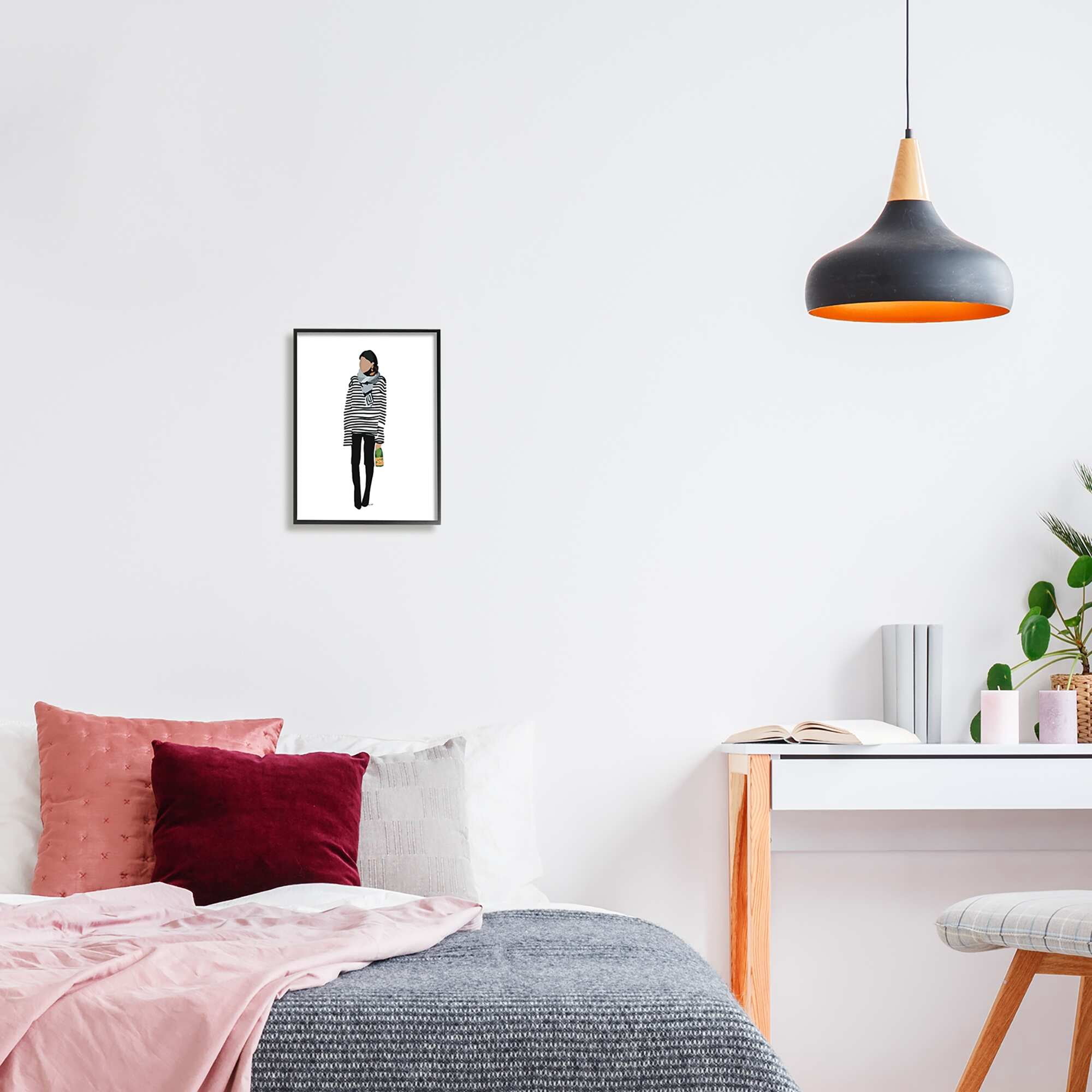 Stupell Industries Trendy Stripes Fashion Girl Beauty & Fashion Painting Gray Framed Art Print Wall Art