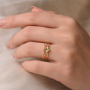 2PCS Adjustable Green CZ Stackable Rings for Women, Gold Tone Copper Ring Set