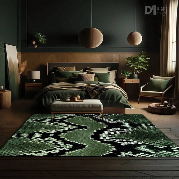 120*80in(300*200cm) Large Green Python Skin Pattern Area Rug - Ultra-Soft
