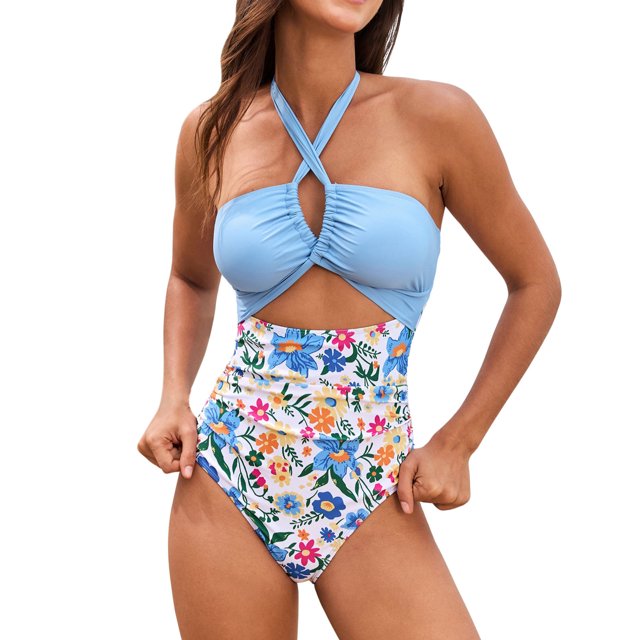 Maillots de Bain pour Femmes Commerce Extérieur Col Été Tenue de Plage Mode Décontractée Maillot de Bain pour Femmes Bleu Ciel