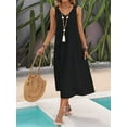 thumbnail image 4 of Dresses for Women Spring Summer Sleeveless V Neck Cotton Beach Casual Dress Black XXL, 4 of 7