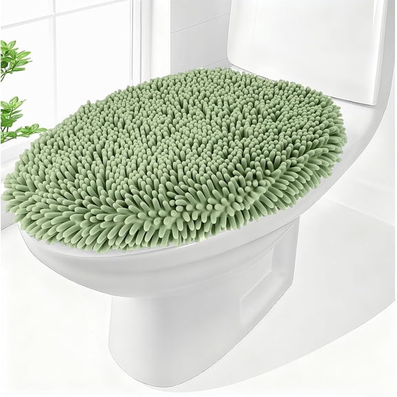 Chenille Elongated Toilet Seat Cover 19.5"x 15" Machine Washable Solid Toilet Lid Cover Adjustable Rubber Backing Fits Only 18-19.5" L x 14-16" W Elongated Toilet Seat
